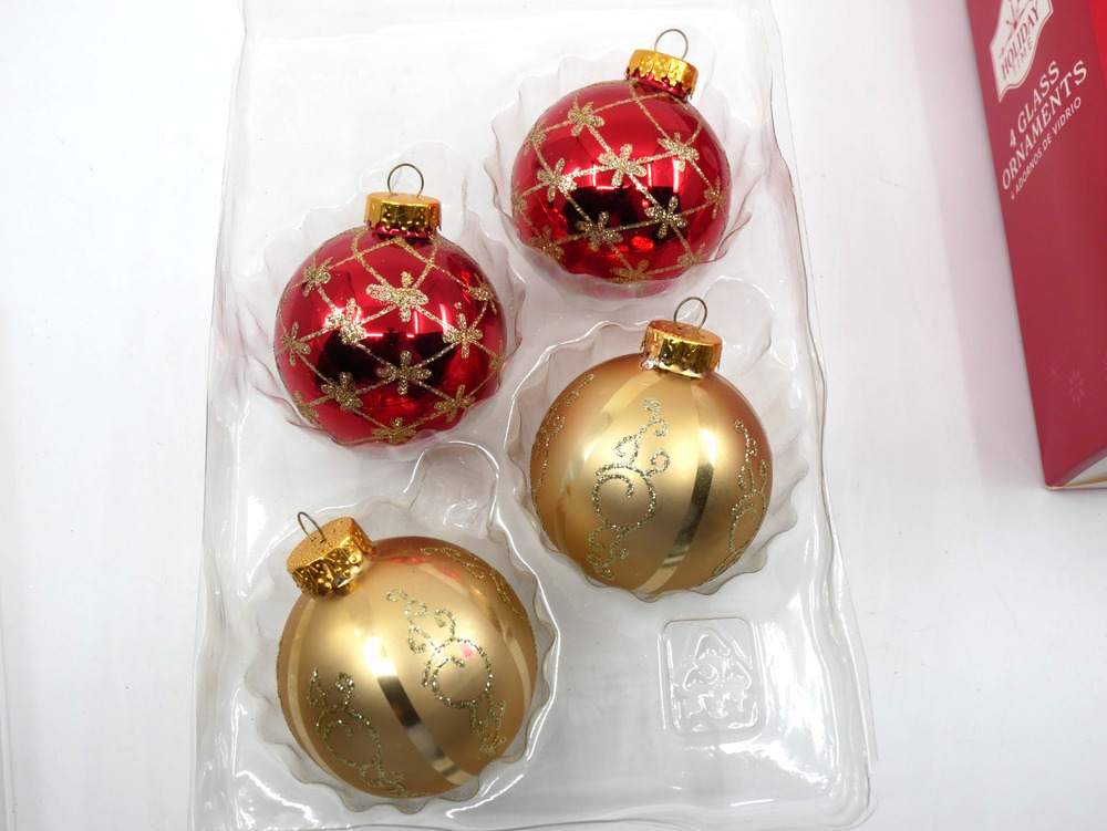 VTG G&D Glass Christmas Ornaments SET Of 4 Red and Gold